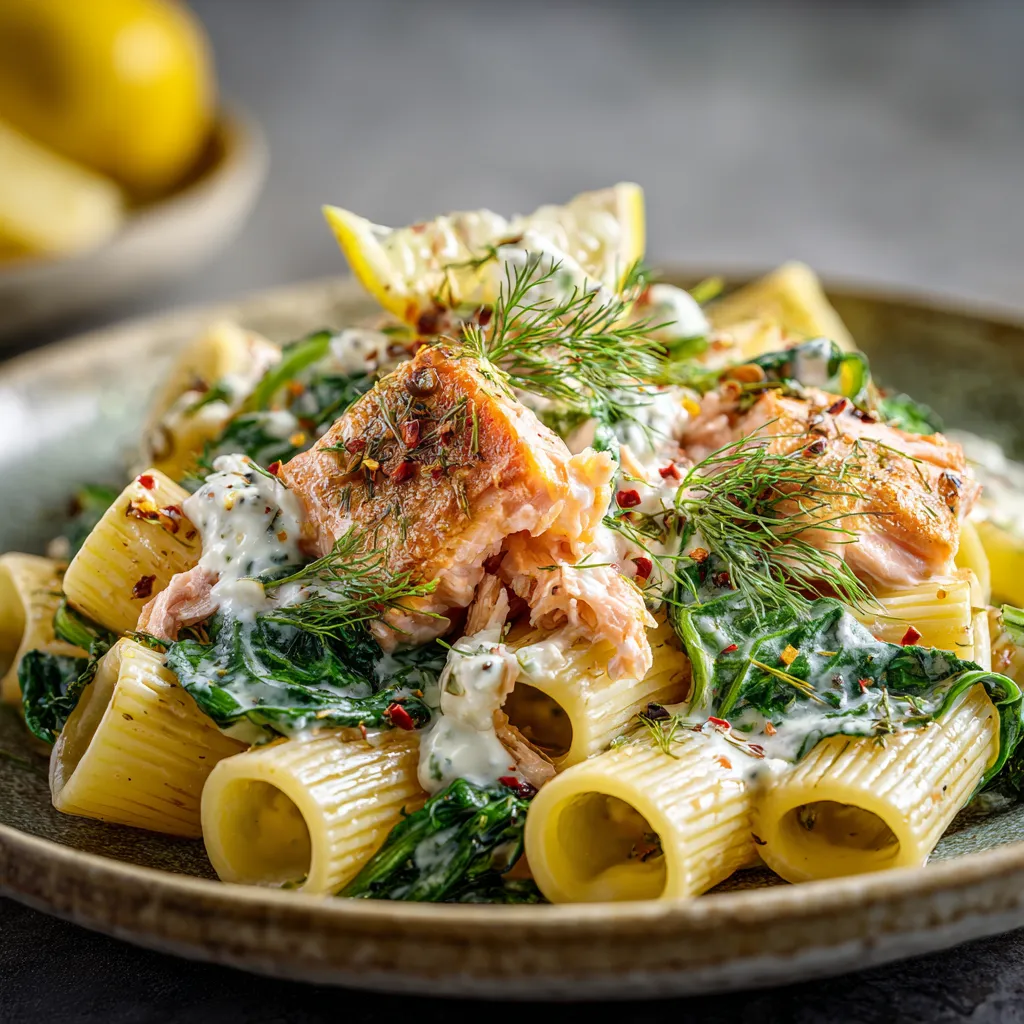 A plate of food with pasta and fish.