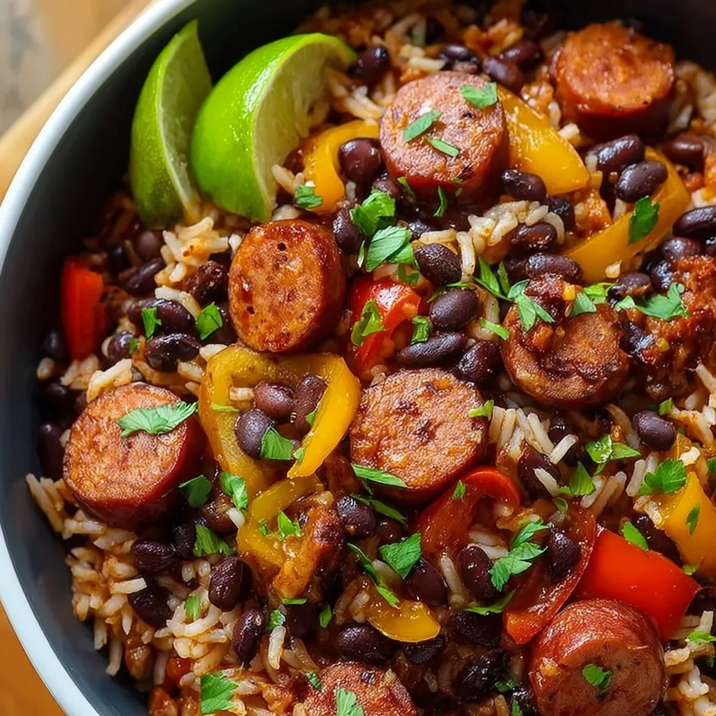 A bowl of rice with meat and vegetables.
