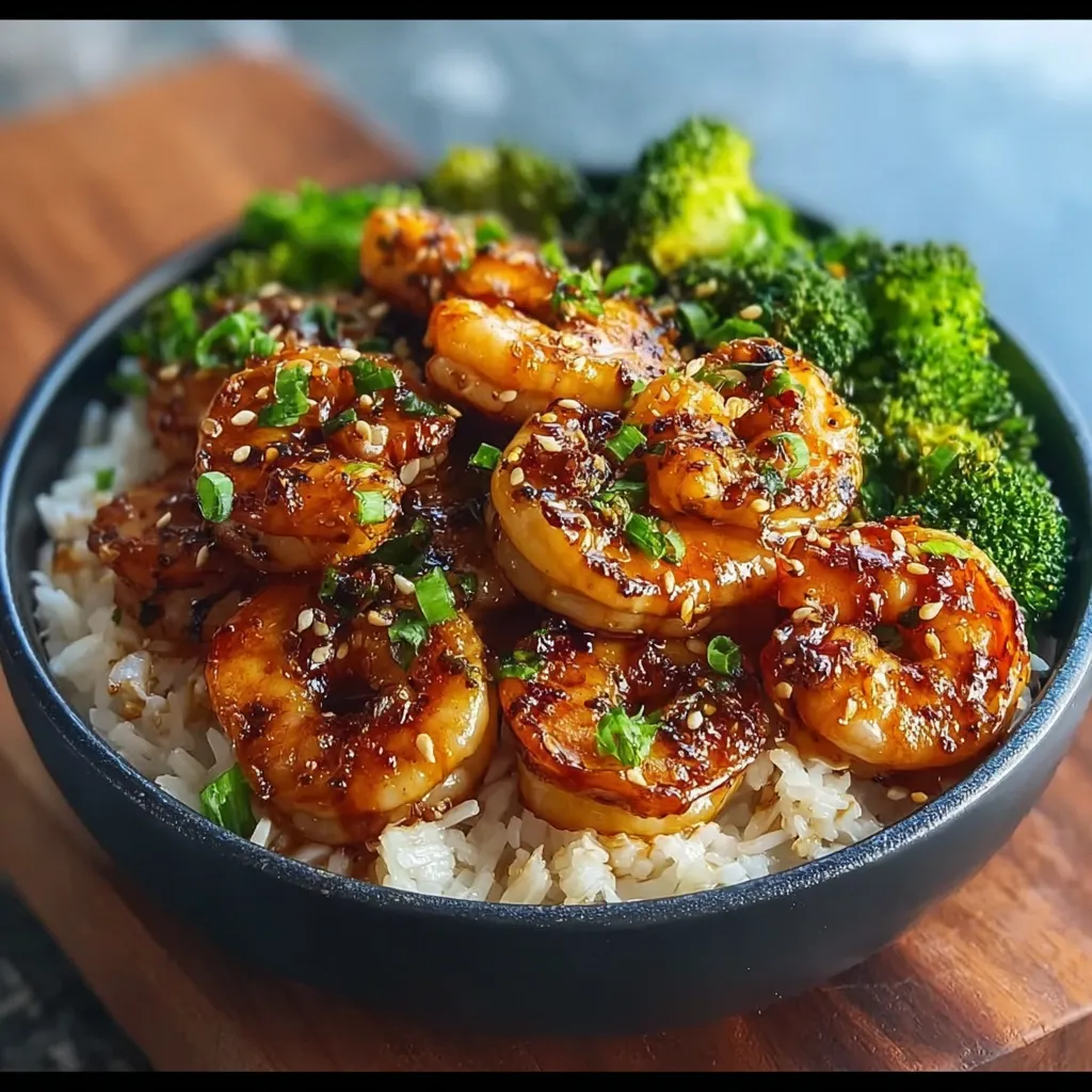 A bowl of shrimp and broccoli.