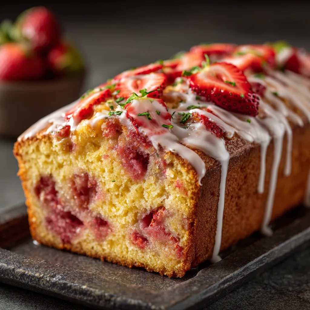 A slice of cake with strawberries on top.