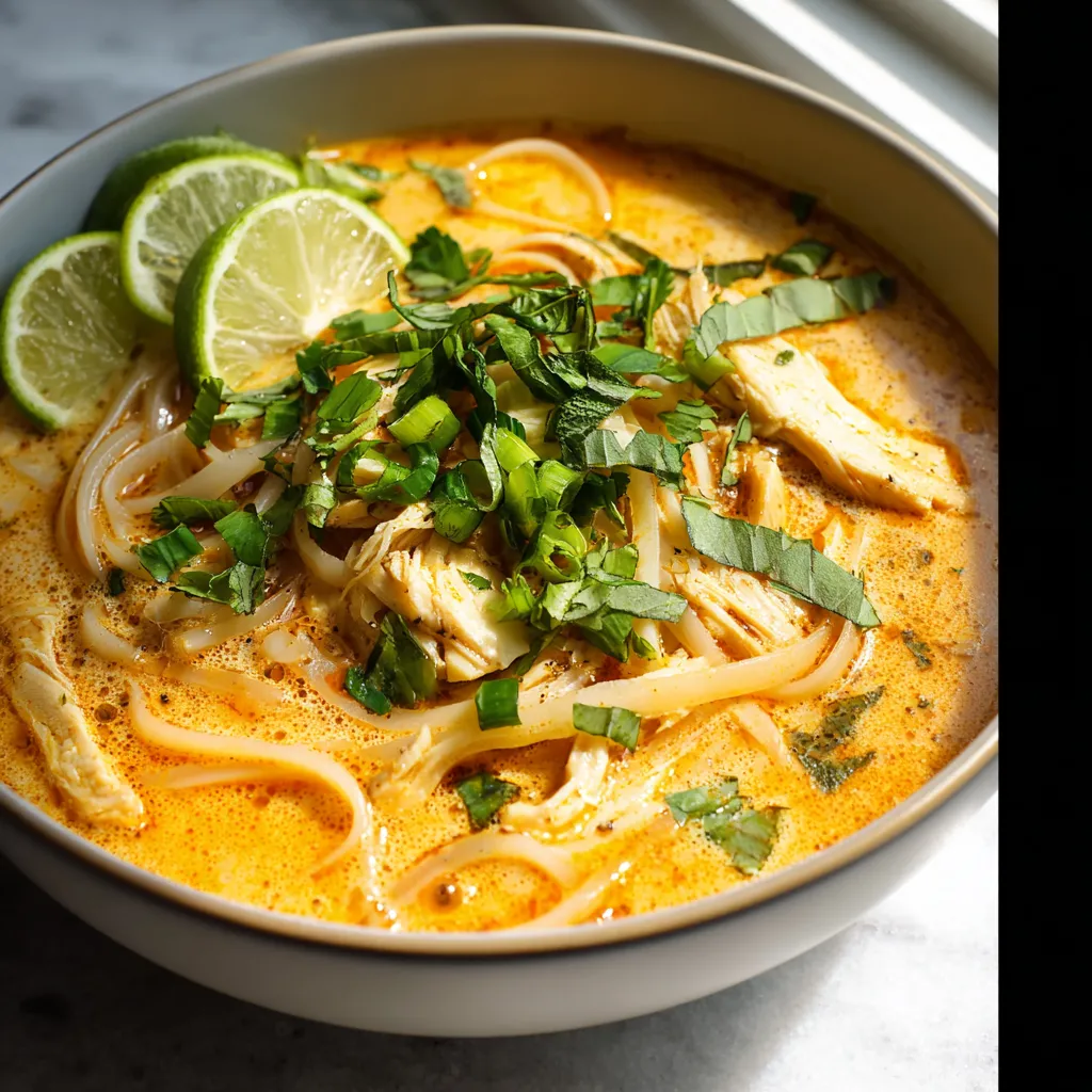 A bowl of soup with lime slices and green onions.