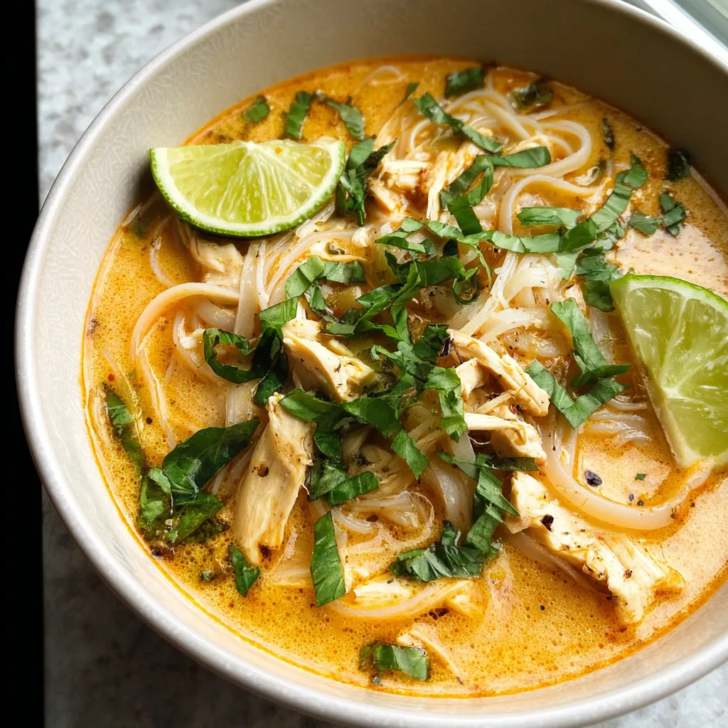 A bowl of soup with lime wedges and green onions.
