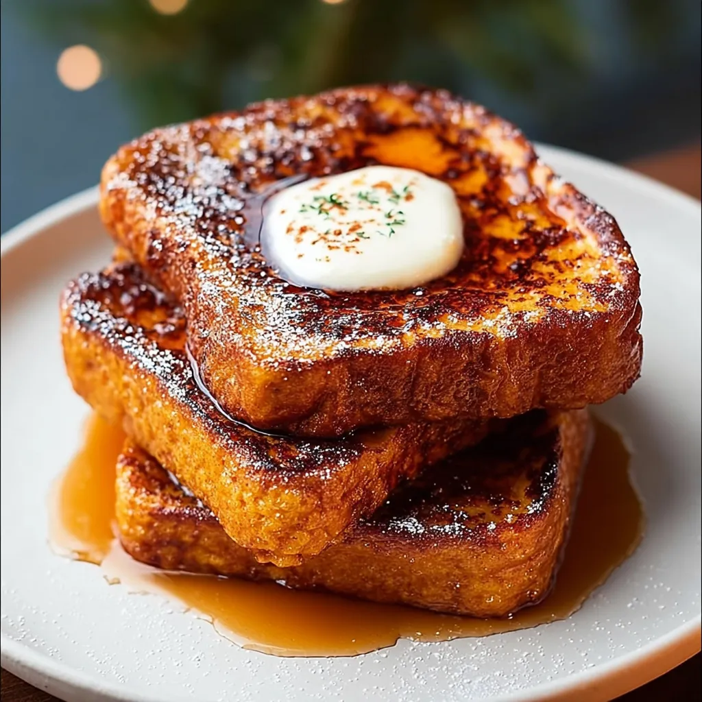 A stack of French toast with a dollop of whipped cream on top.