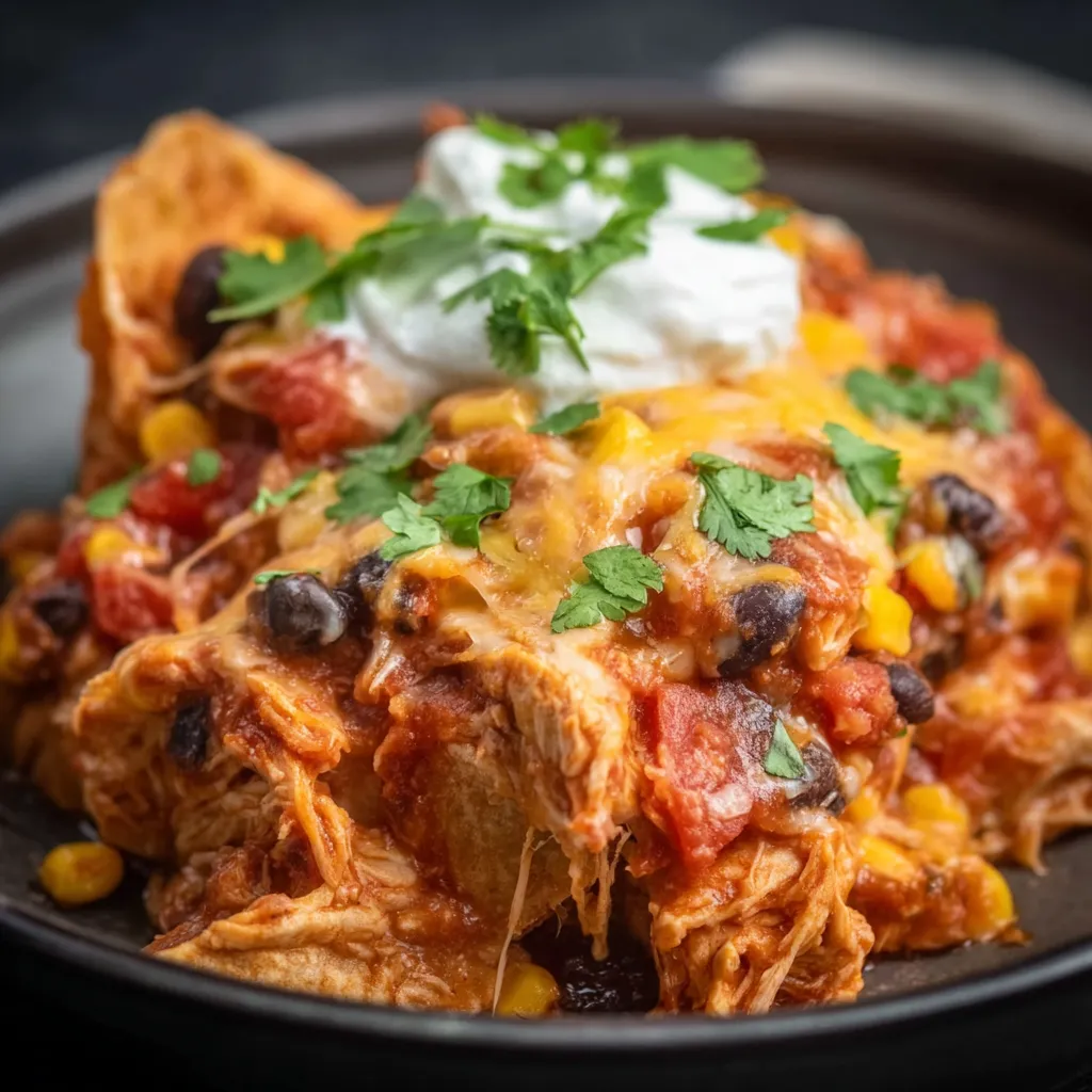 A bowl of food with a dollop of sour cream on top.