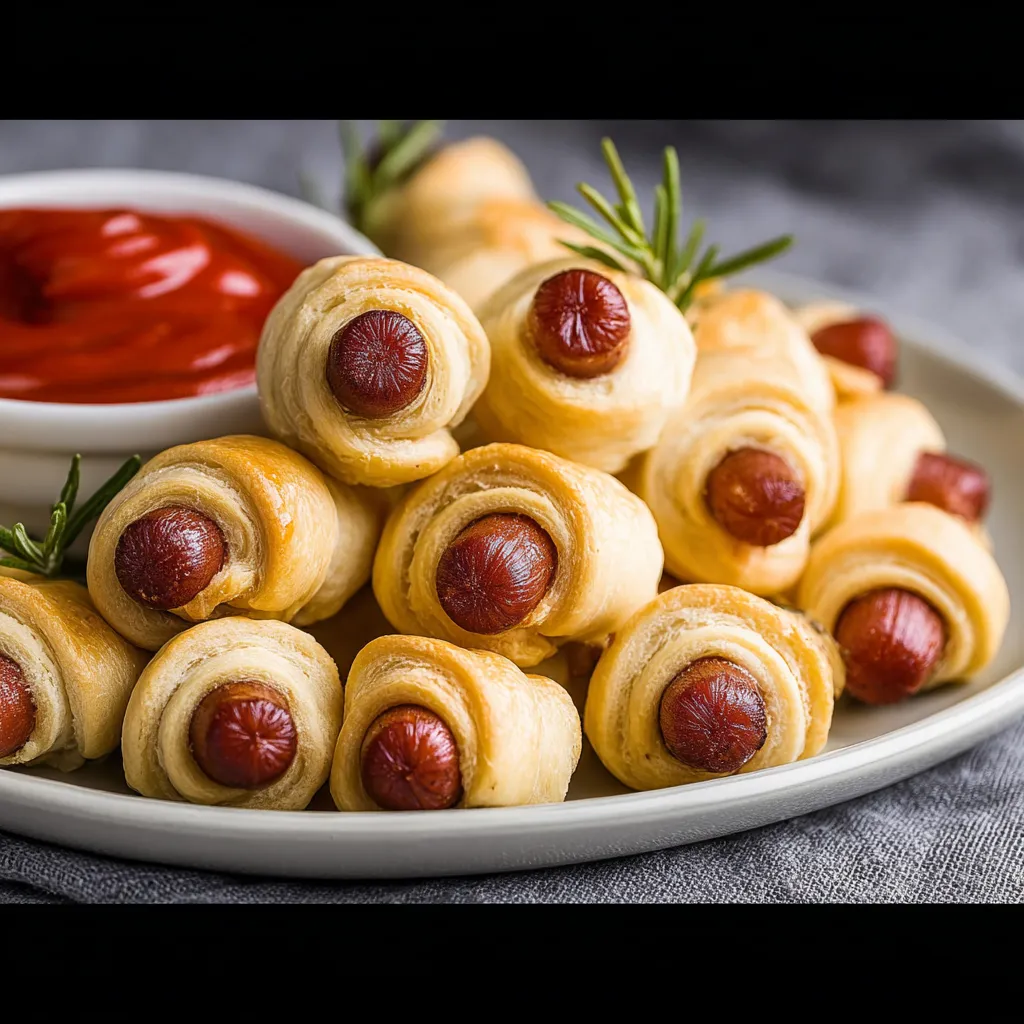 A plate of hot dogs wrapped in dough.