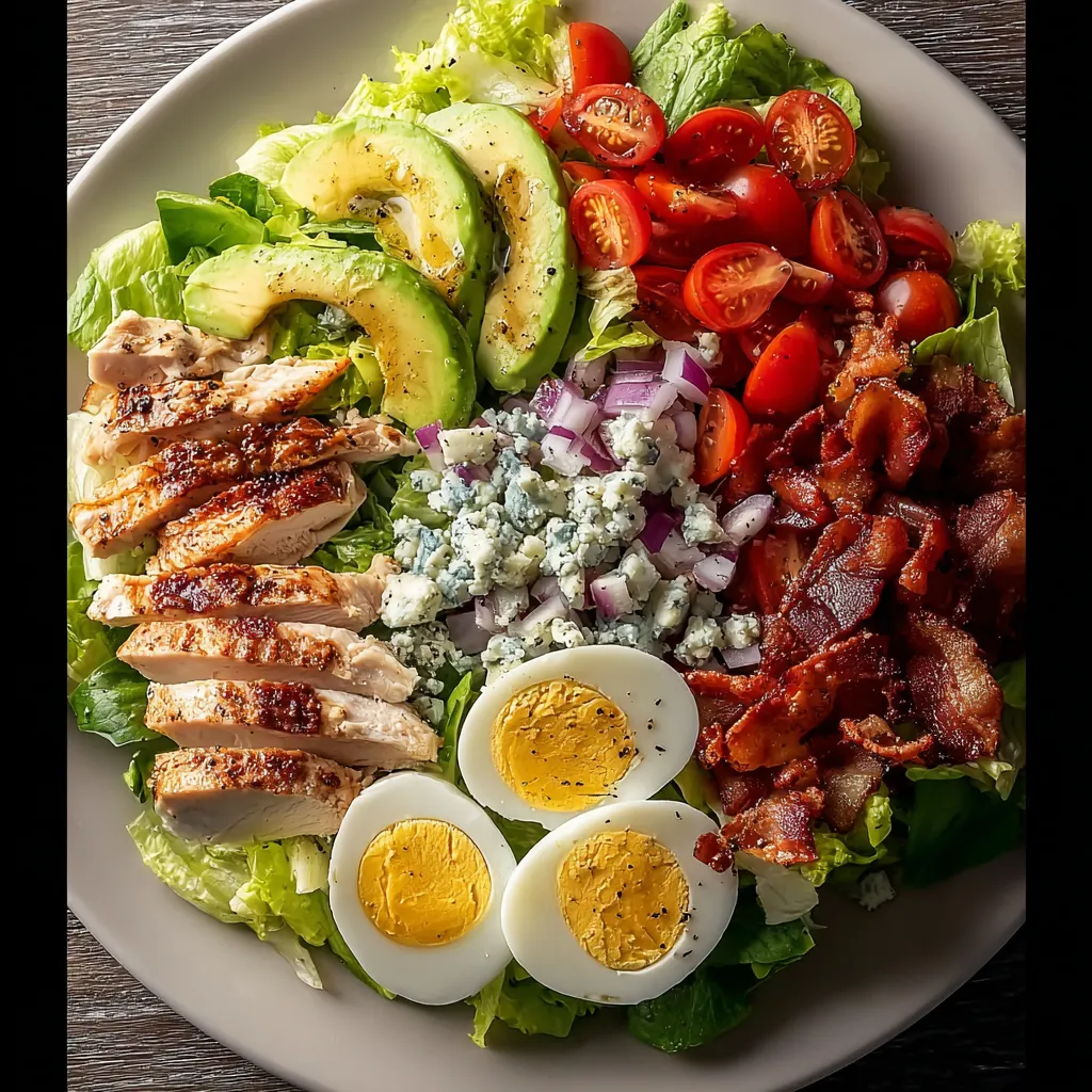 A plate of food with chicken, bacon, lettuce, tomatoes, and avocado.