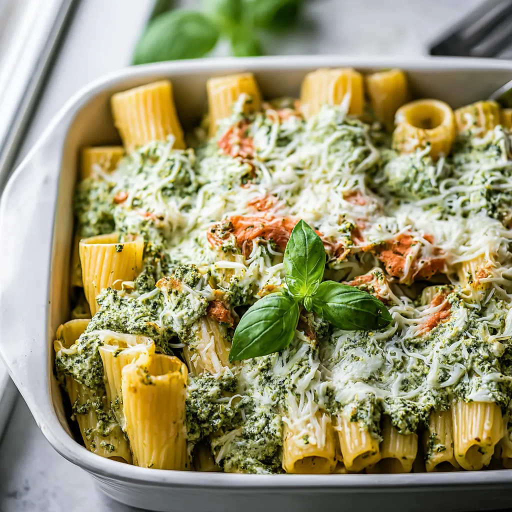 A bowl of pasta with cheese and spinach.