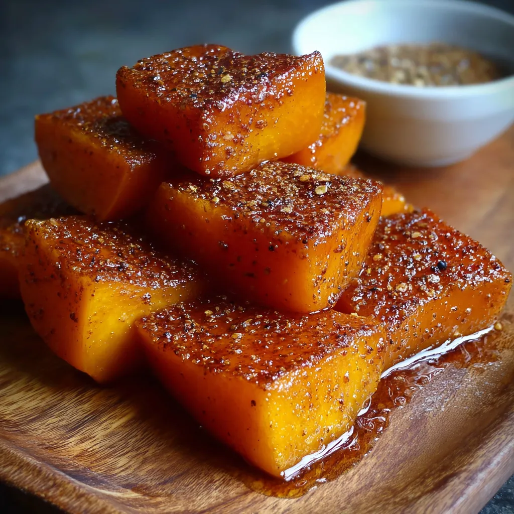 A stack of caramelized sweet potatoes.