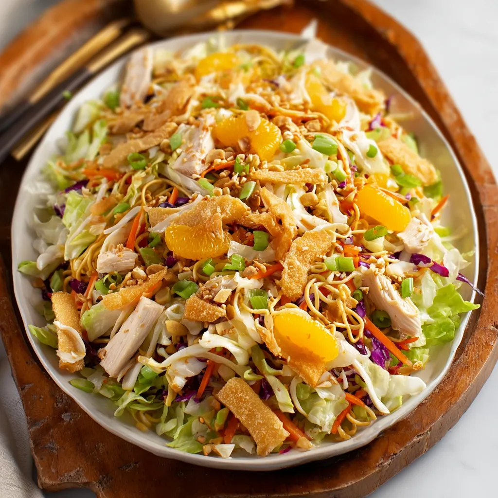 A plate of chicken salad with lettuce, carrots, and oranges.