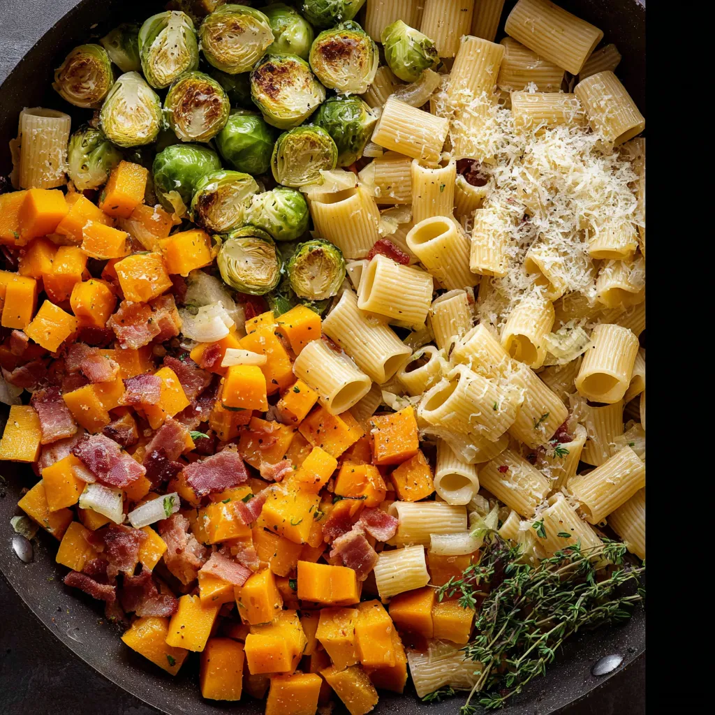 A pan of food with pasta, vegetables and meat.