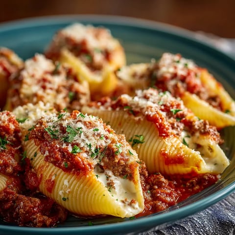 A plate of pasta with meat and cheese.