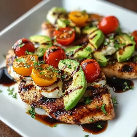 A plate of food with tomatoes, avocado, and cheese.