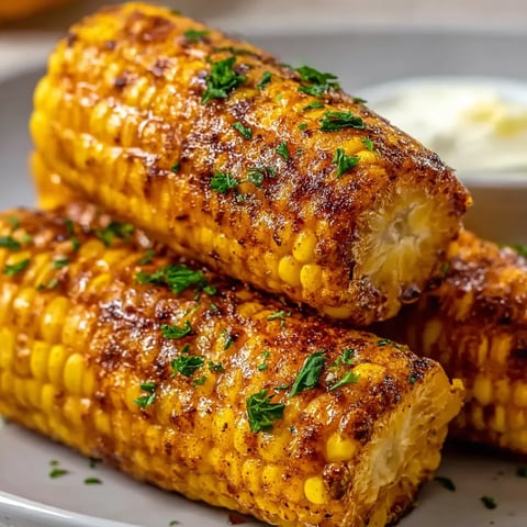 Two grilled corn on the cob halves on a plate.