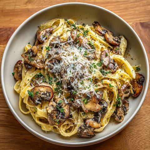 A bowl of pasta with mushrooms and cheese.