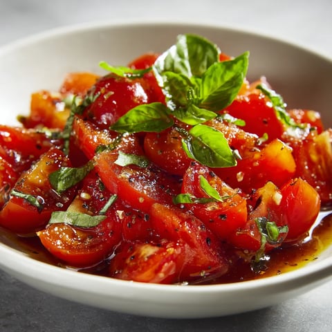 A bowl of tomatoes with basil.