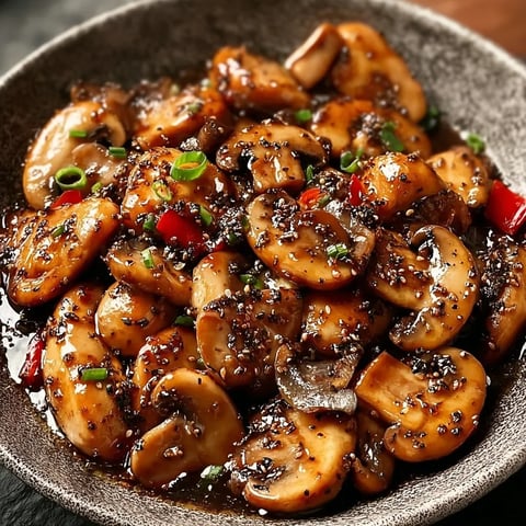 A bowl of mushrooms with a sauce.