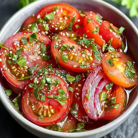 A bowl of tomatoes with herbs.