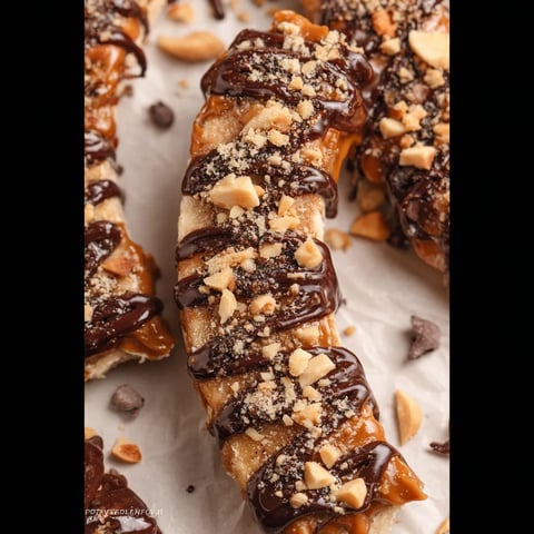 A chocolate covered peanut butter and nuts pastry.