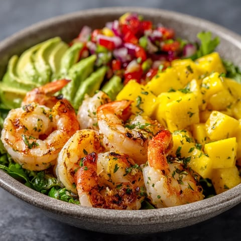A bowl of shrimp salad with avocado, tomatoes, and other vegetables.