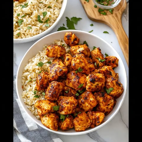 A bowl of rice and chicken.