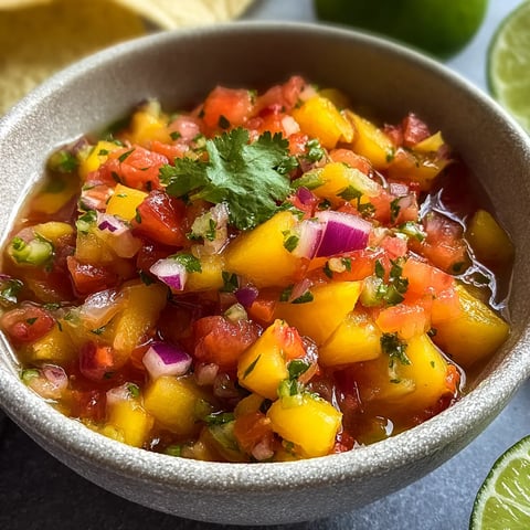 A bowl of salsa with tomatoes, onions, and limes.