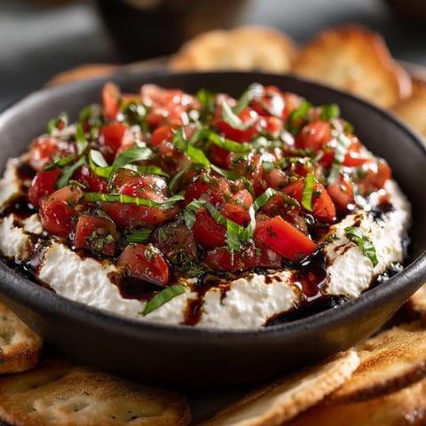 A bowl of food with tomatoes and cheese.