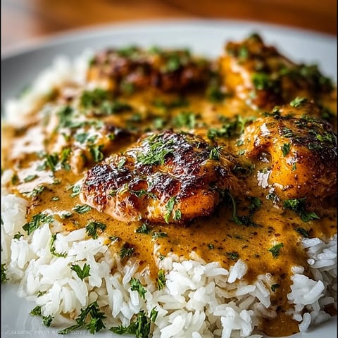 A plate of rice with meat and gravy.