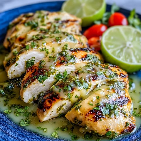 Chicken with green sauce and lime.
