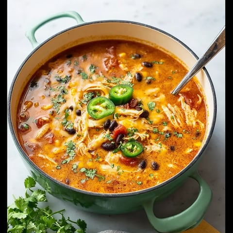 A bowl of soup with a spoon in it.