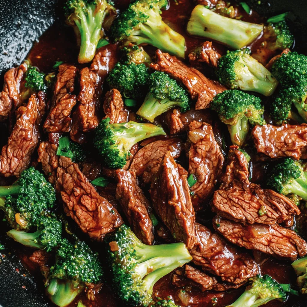 A close up of a plate of beef and broccoli.