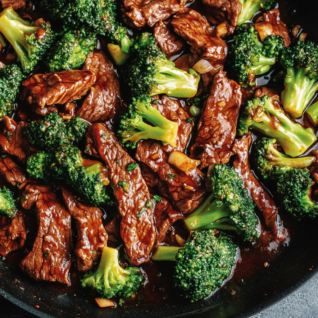 A plate of beef and broccoli.
