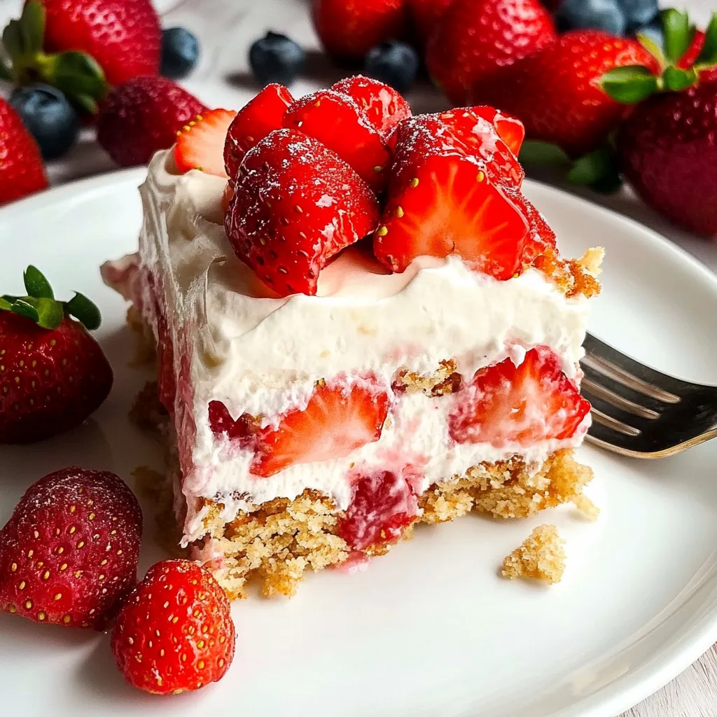 A slice of strawberry cheesecake with strawberries on top.