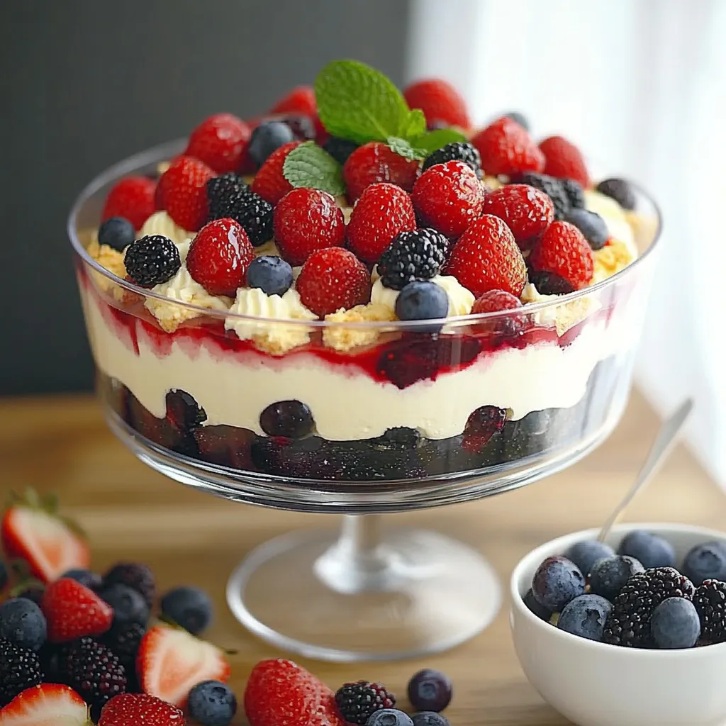 A glass bowl filled with strawberries and blueberries.