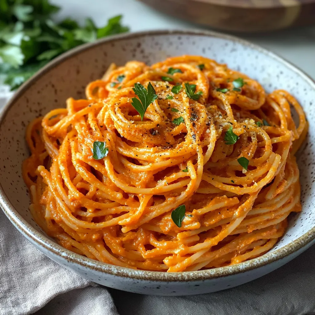 A bowl of pasta with a green herb on top.