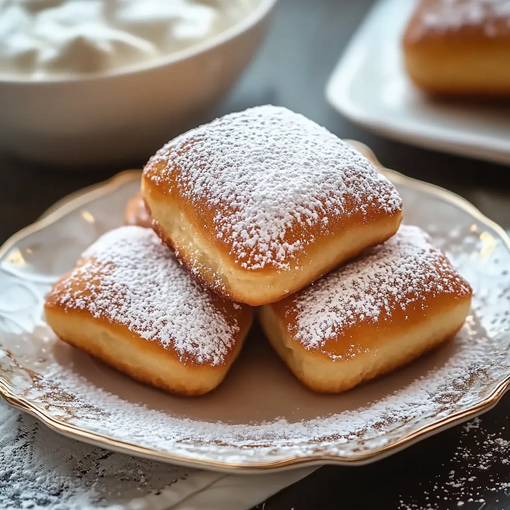 A plate of powdered donuts.
