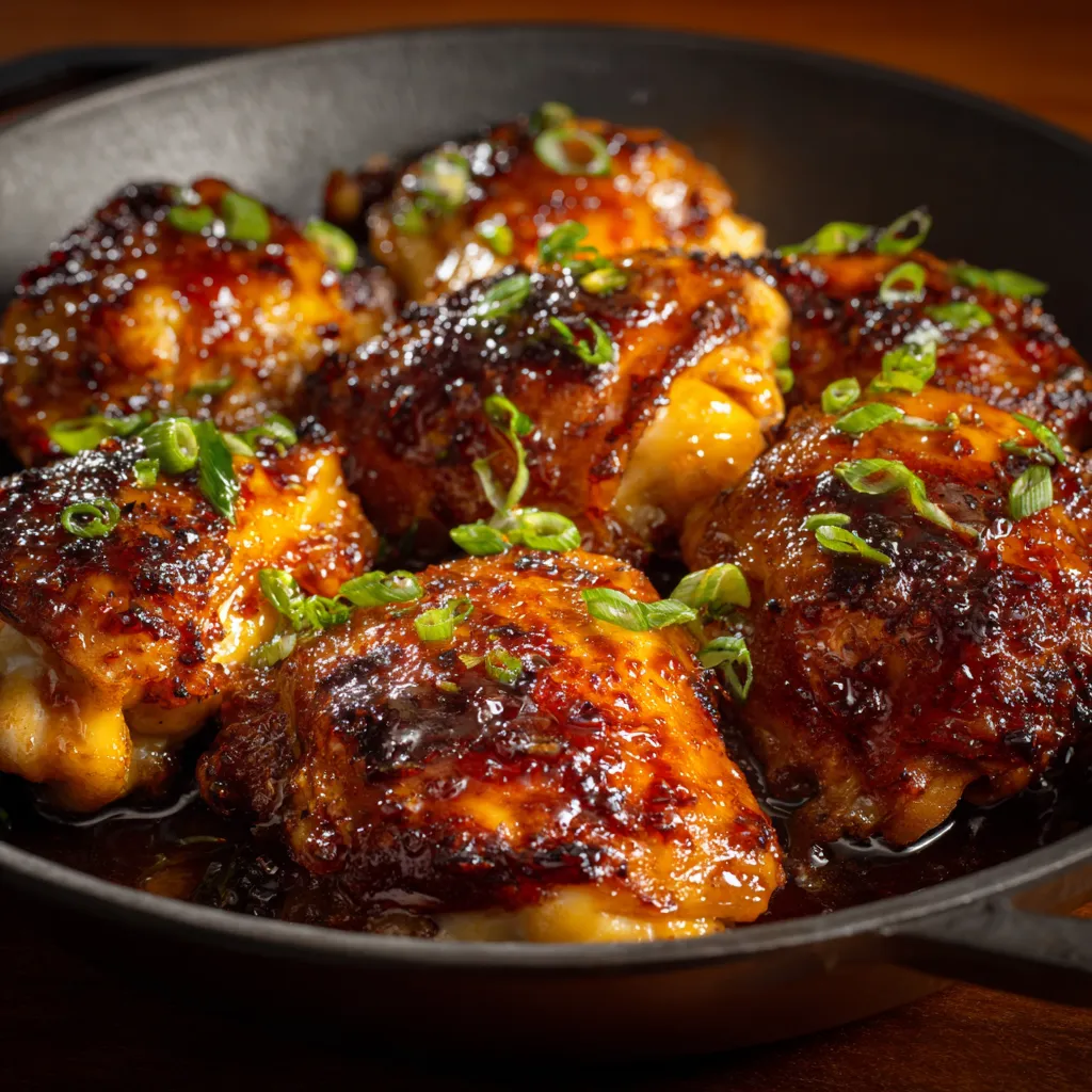 A pan of chicken with green onions.