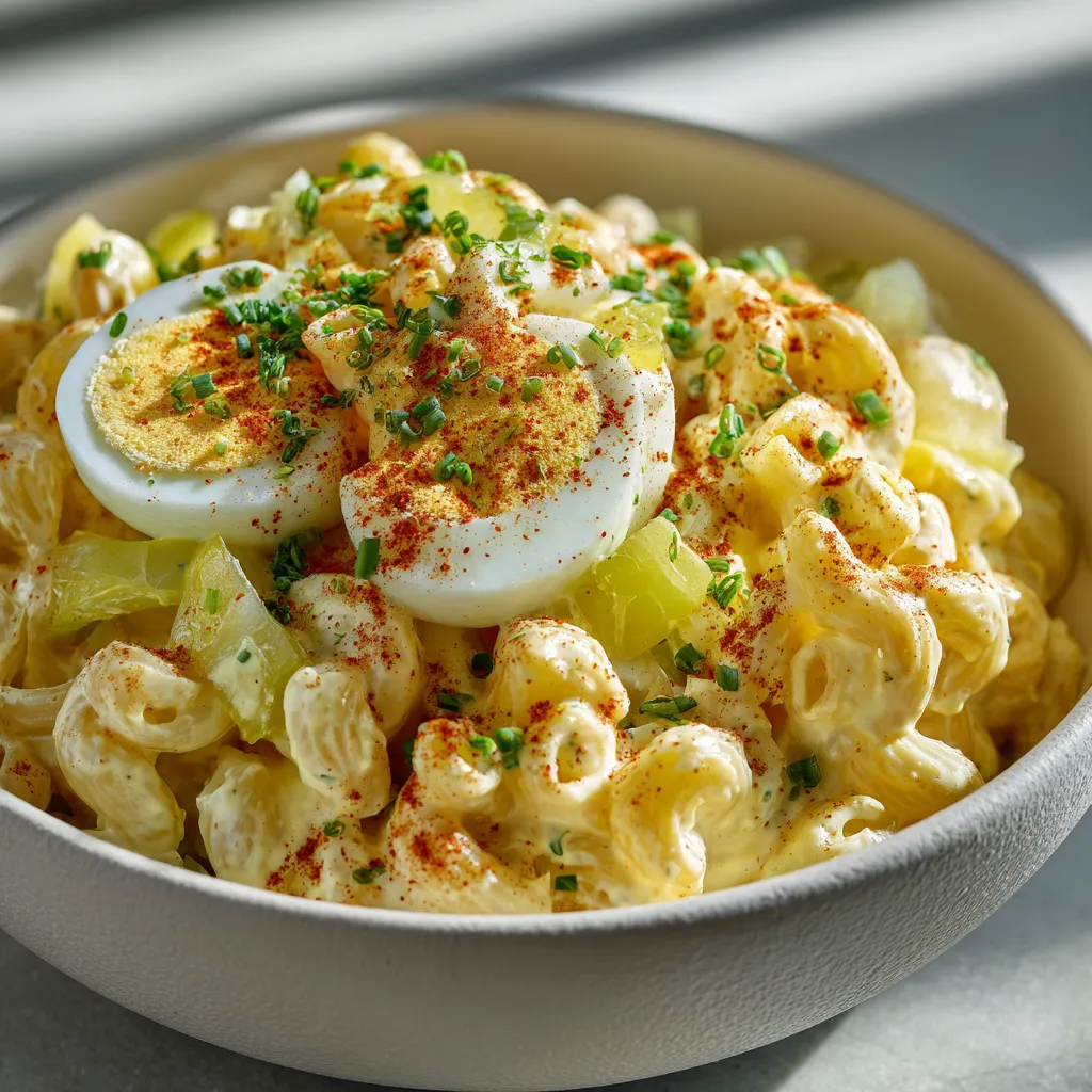 A bowl of macaroni and cheese with eggs on top.