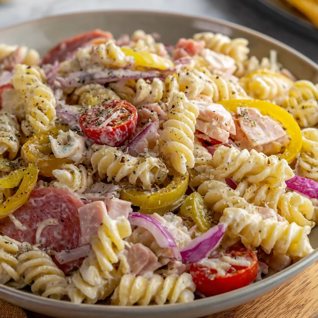 A bowl of pasta with tomatoes and meat.