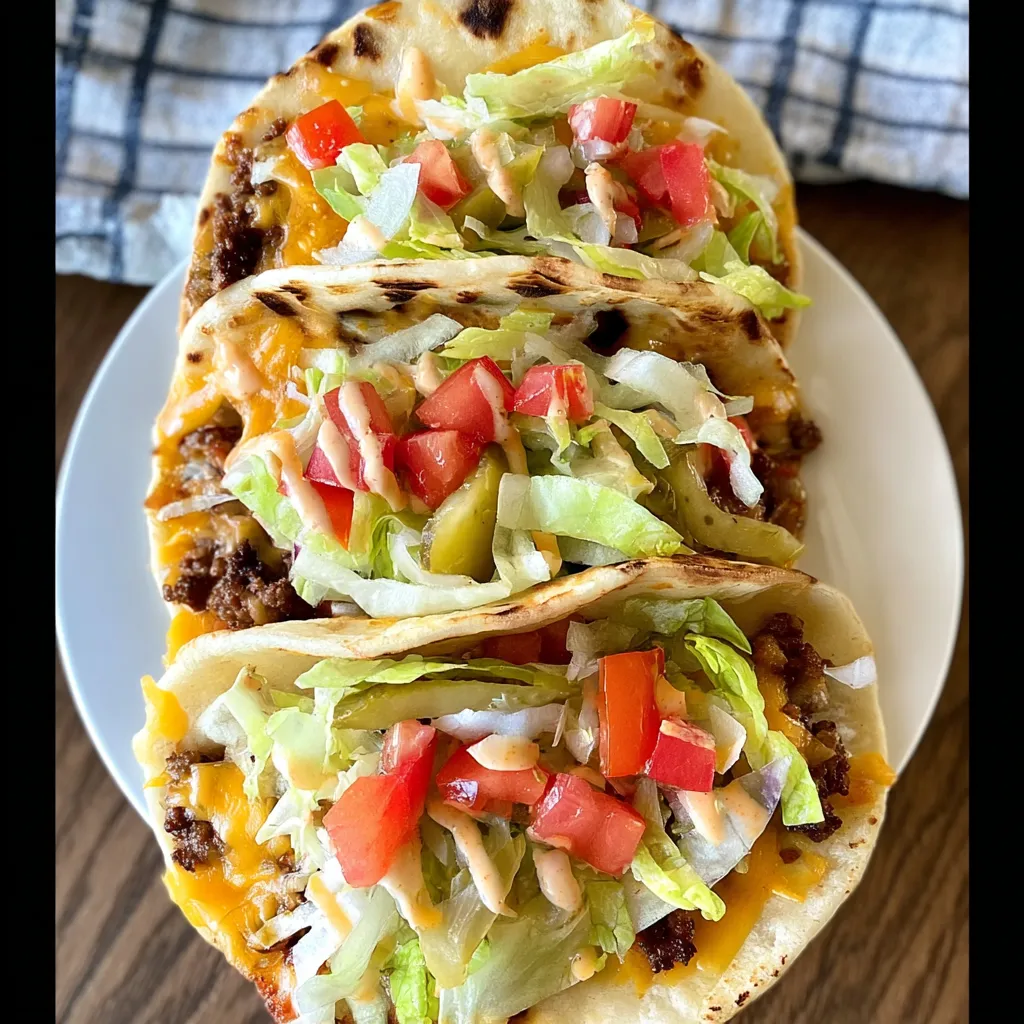 Two tacos with lettuce and tomatoes on a white plate.