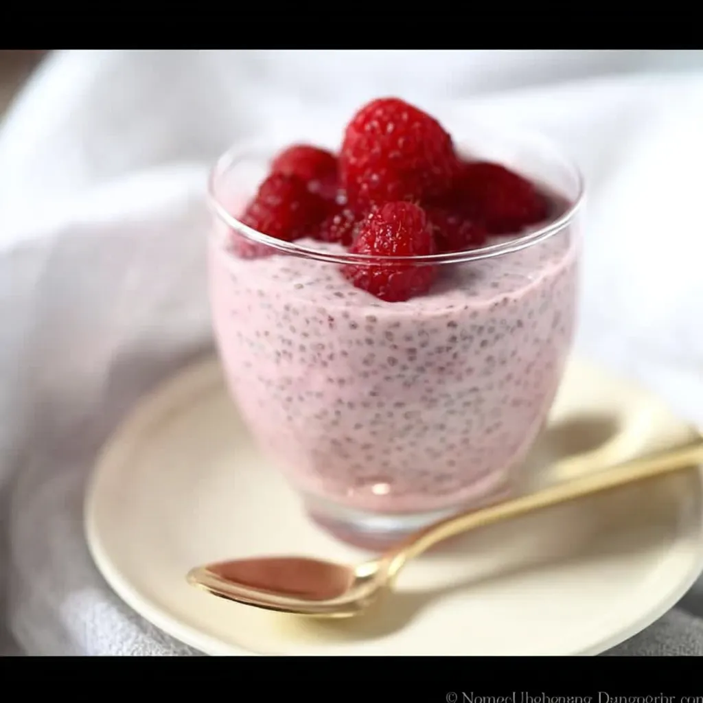 A glass of strawberry yogurt with a spoon.