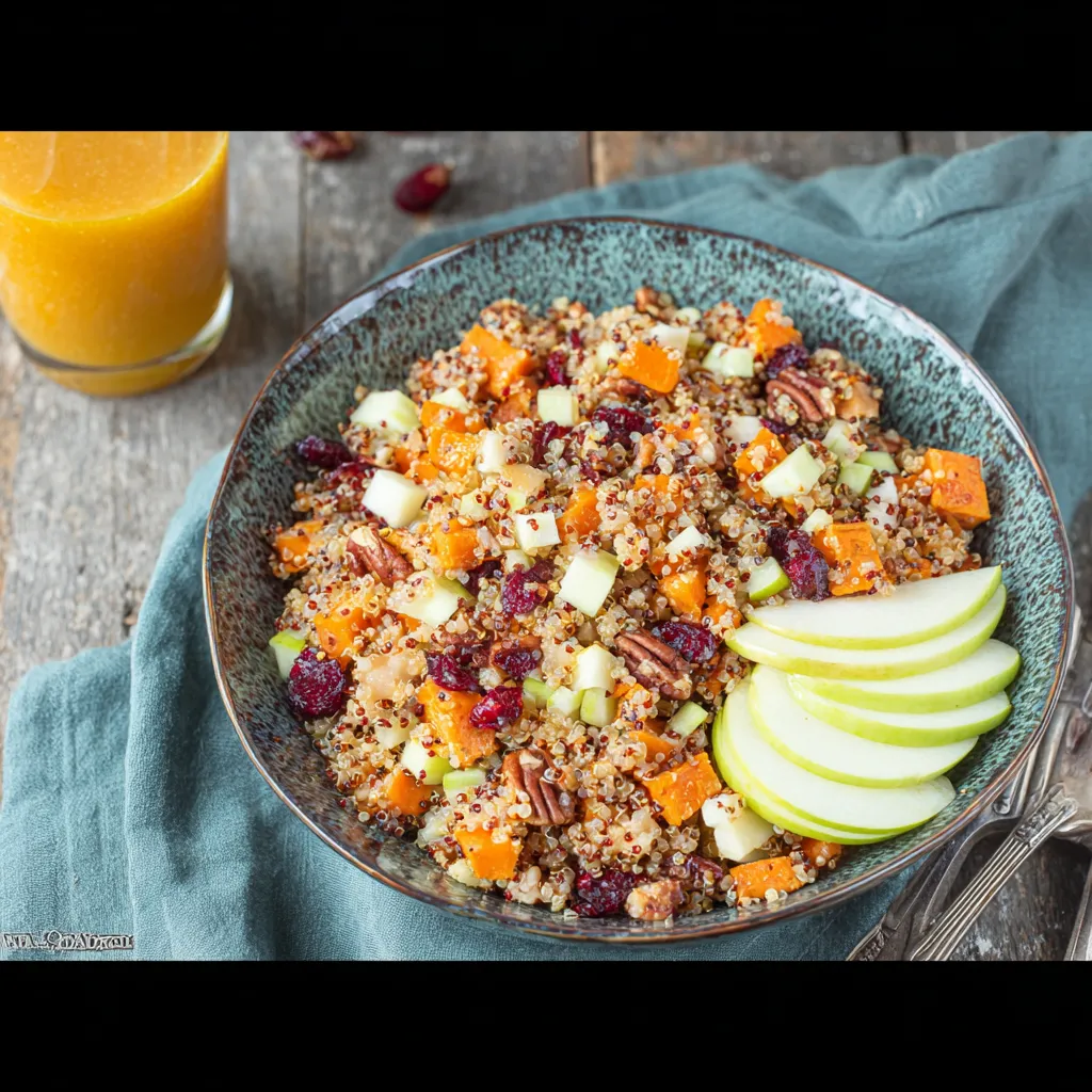 A bowl of food with a glass of orange juice.