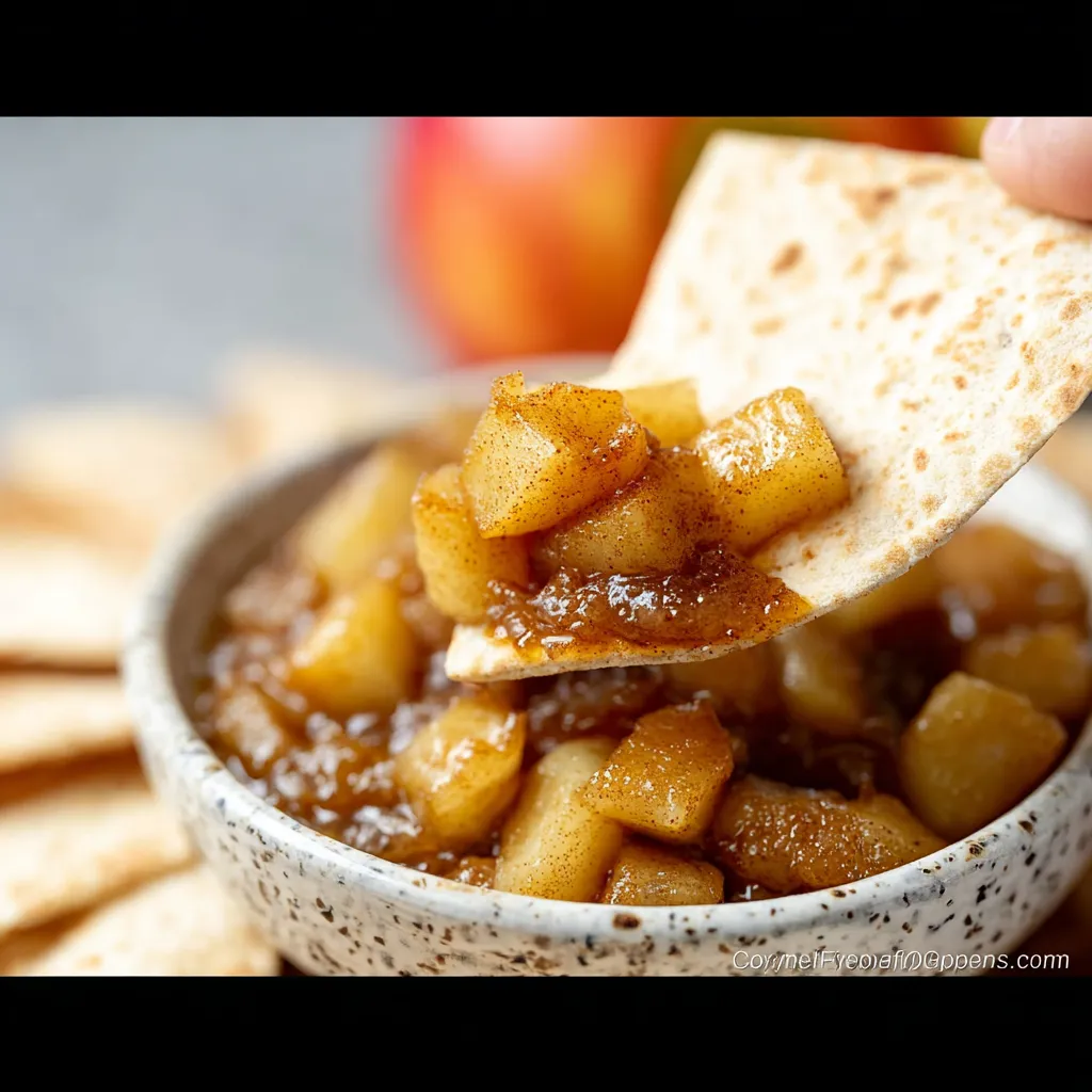 A person is eating a tortilla with a bowl of applesauce.