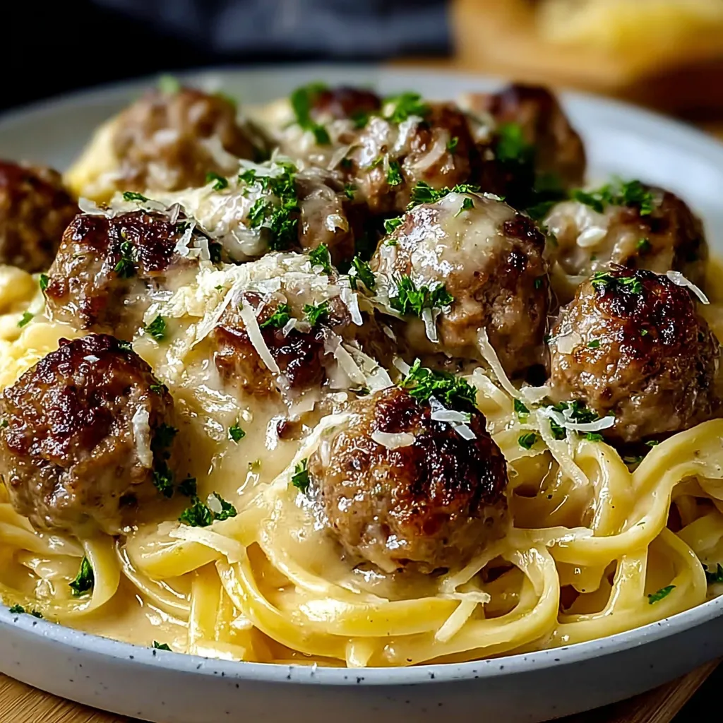 A plate of pasta with meatballs and cheese.
