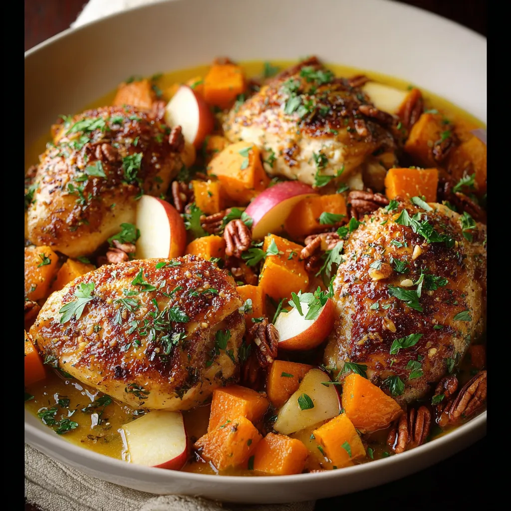 A bowl of chicken and vegetables.