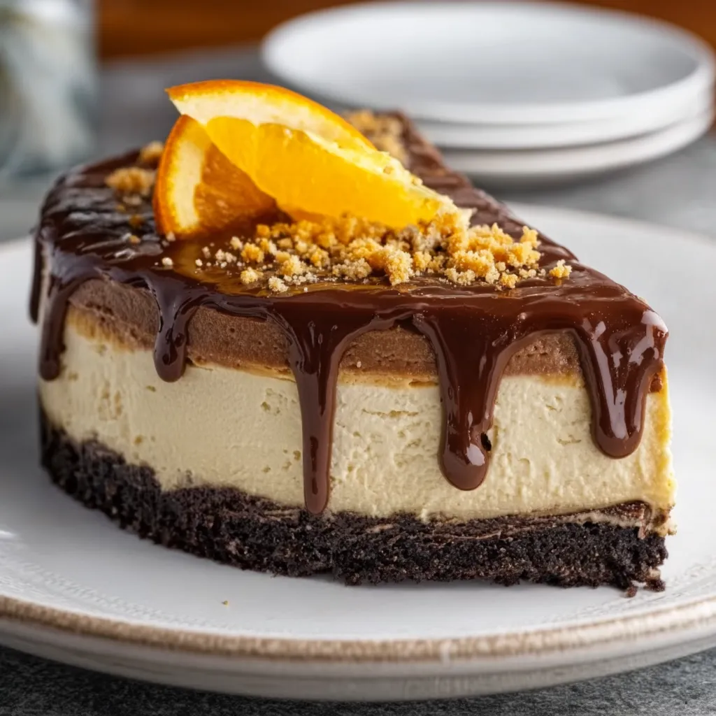 A slice of chocolate cake with a orange on top.