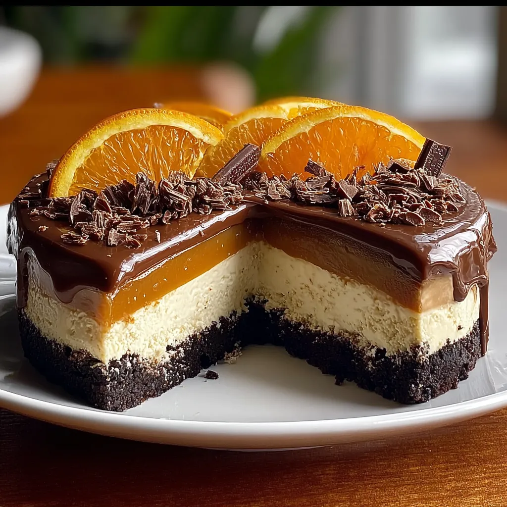A slice of chocolate cake with orange slices on top.