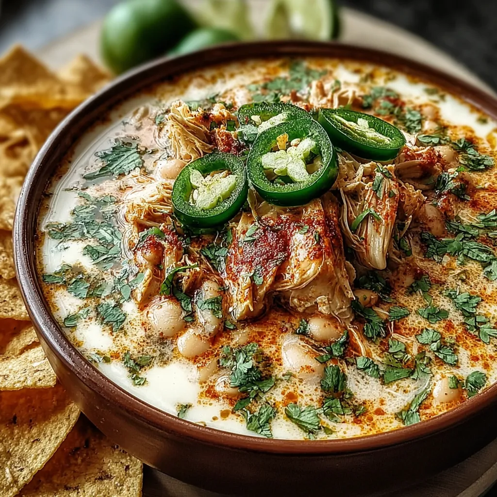 A bowl of soup with green peppers and chicken.