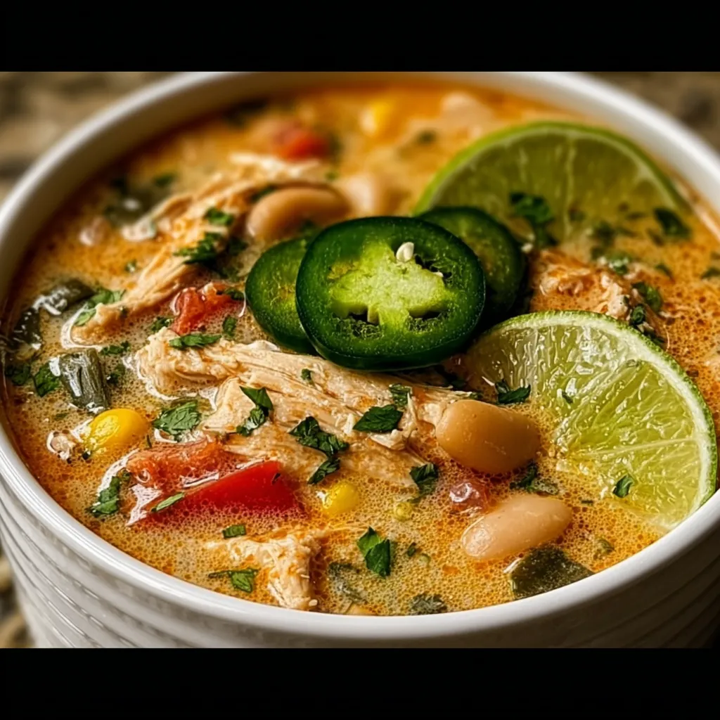 A bowl of soup with a slice of lime on top.