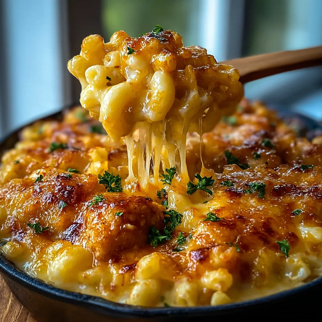 A bowl of macaroni and cheese with a spoon in it.