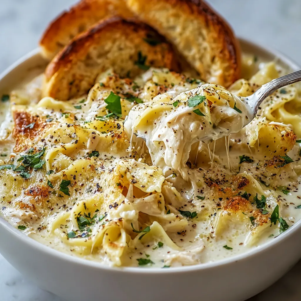 A bowl of pasta with bread.